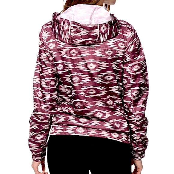 Empyre from Zumiez size large maroon & white Aztec design wind jacket with hood - Picture 2 of 10